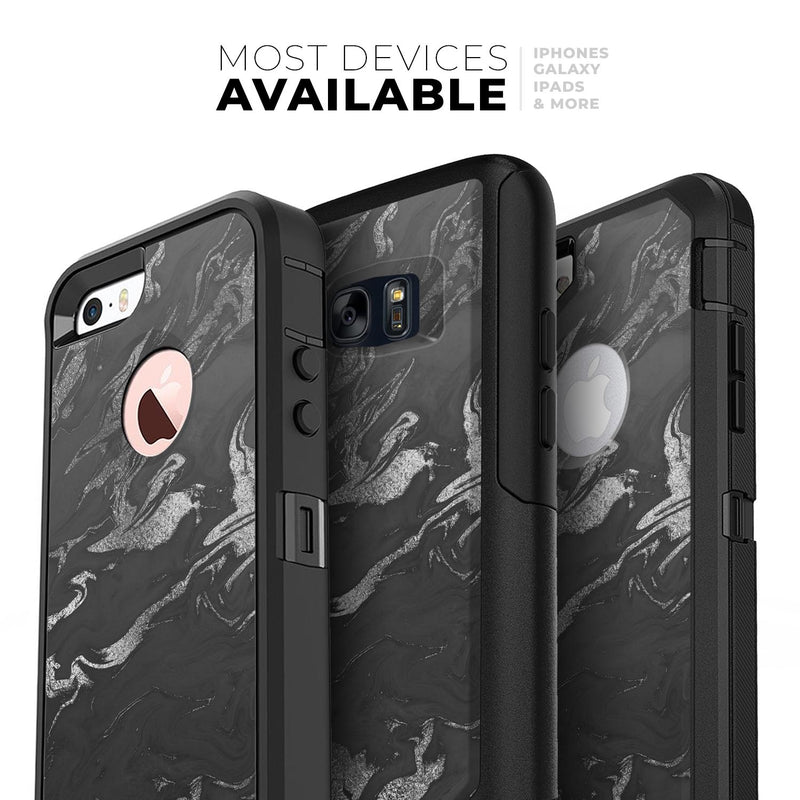 Black & Silver Marble Swirl V3 - Skin Kit for the iPhone OtterBox Cases