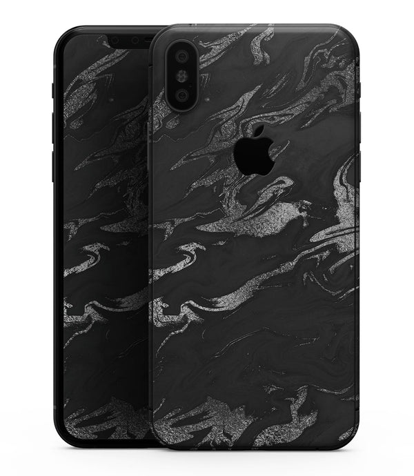 Black & Silver Marble Swirl V3 - iPhone XS MAX, XS/X, 8/8+, 7/7+, 5/5S/SE Skin-Kit (All iPhones Avaiable)