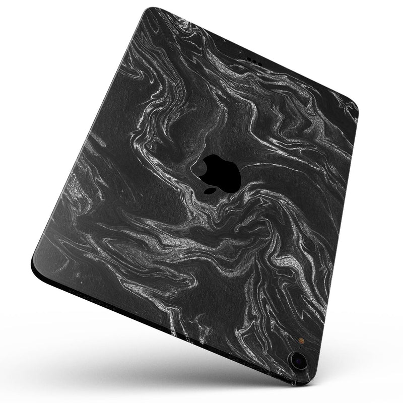 Black & Silver Marble Swirl V4 - Full Body Skin Decal for the Apple iPad Pro 12.9", 11", 10.5", 9.7", Air or Mini (All Models Available)