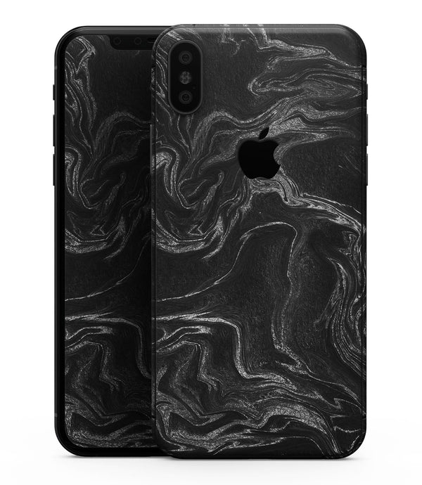 Black & Silver Marble Swirl V4 - iPhone XS MAX, XS/X, 8/8+, 7/7+, 5/5S/SE Skin-Kit (All iPhones Avaiable)