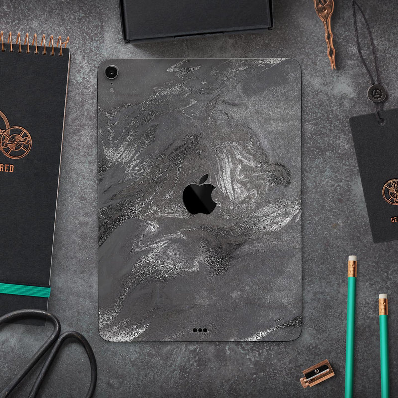 Black & Silver Marble Swirl V5 - Full Body Skin Decal for the Apple iPad Pro 12.9", 11", 10.5", 9.7", Air or Mini (All Models Available)
