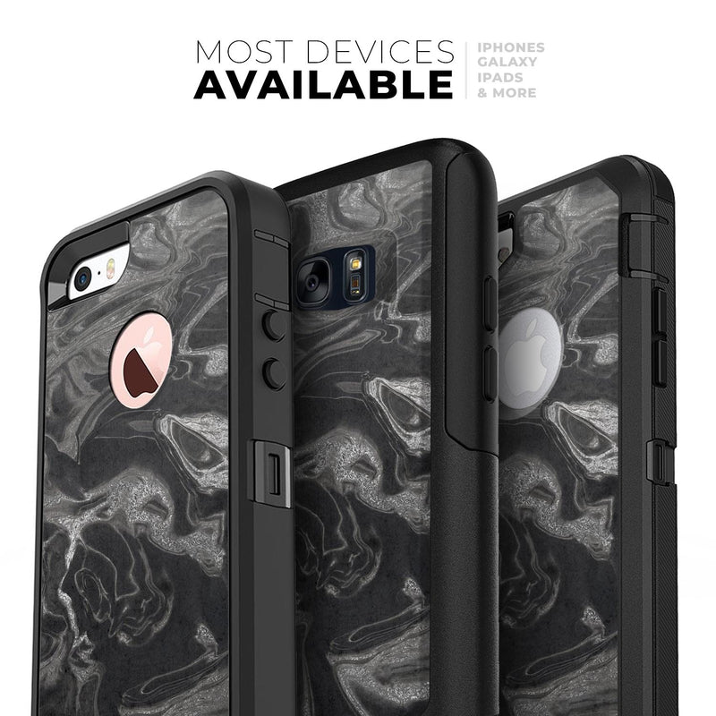 Black & Silver Marble Swirl V6 - Skin Kit for the iPhone OtterBox Cases