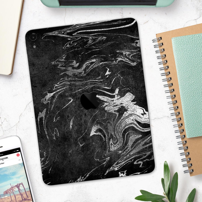 Black & Silver Marble Swirl V8 - Full Body Skin Decal for the Apple iPad Pro 12.9", 11", 10.5", 9.7", Air or Mini (All Models Available)