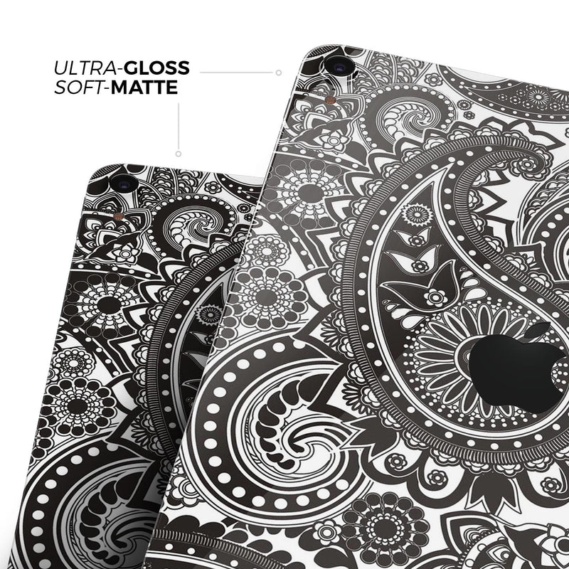Black & White Paisley Pattern V1 - Full Body Skin Decal for the Apple iPad Pro 12.9", 11", 10.5", 9.7", Air or Mini (All Models Available)