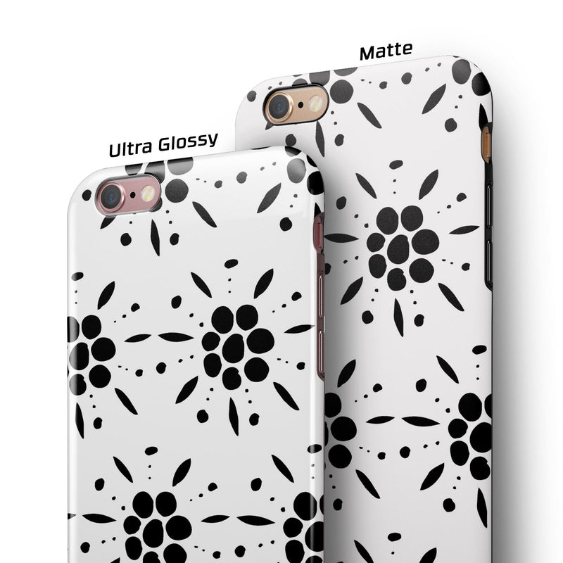 Black Floral Pedals with Clear Cacking iPhone 6/6s or 6/6s Plus 2-Piece Hybrid INK-Fuzed Case