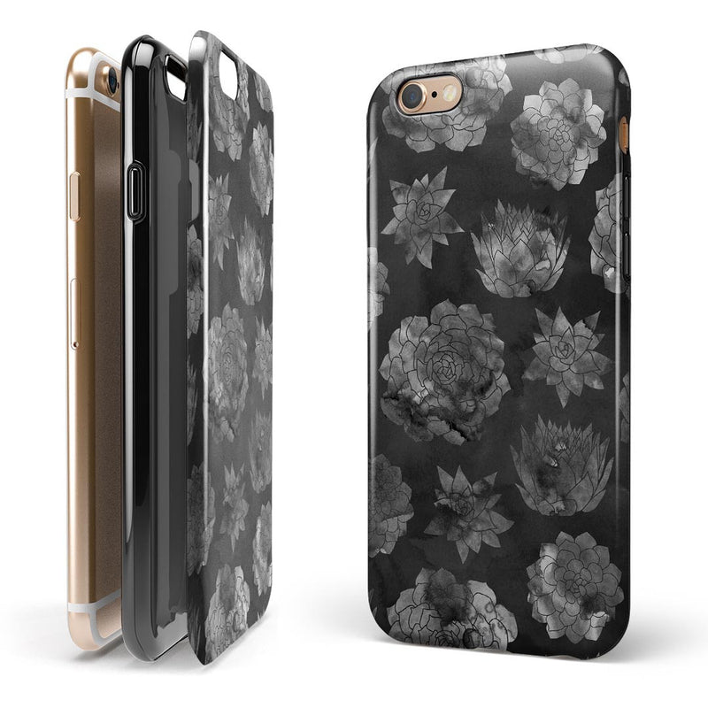 Black Floral Succulents iPhone 6/6s or 6/6s Plus 2-Piece Hybrid INK-Fuzed Case