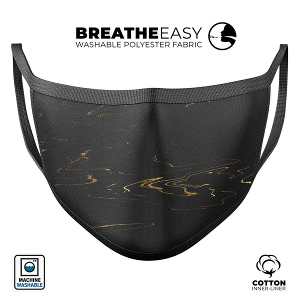 Black & Gold Marble Swirl V10 - Made in USA Mouth Cover Unisex Anti-Dust Cotton Blend Reusable & Washable Face Mask with Adjustable Sizing for Adult or Child