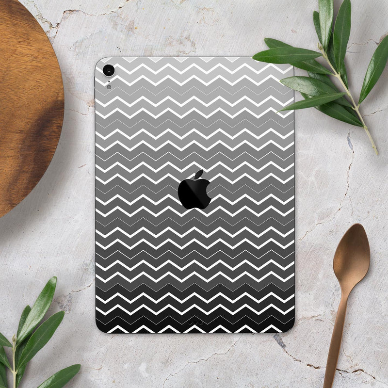 Black Gradient Layered Chevron - Full Body Skin Decal for the Apple iPad Pro 12.9", 11", 10.5", 9.7", Air or Mini (All Models Available)