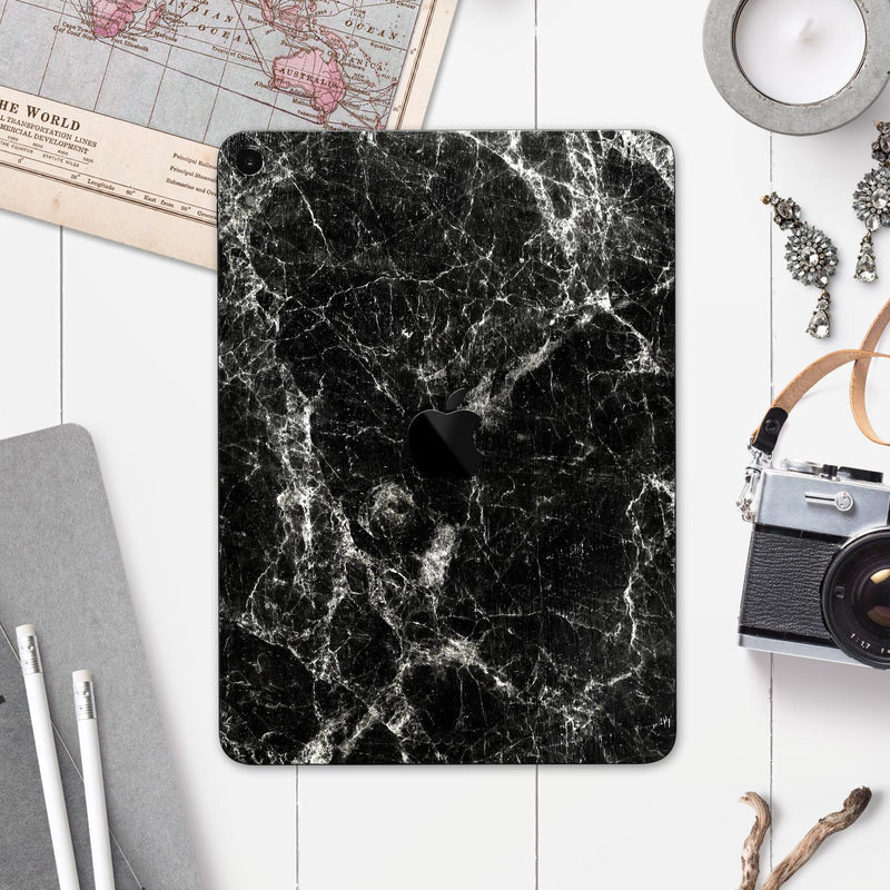Black Scratched Marble - Full Body Skin Decal for the Apple iPad Pro 12.9", 11", 10.5", 9.7", Air or Mini (All Models Available)