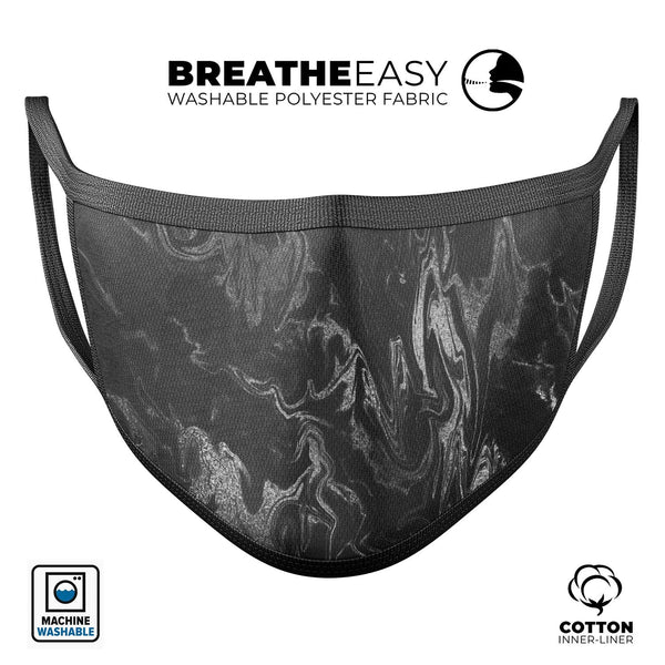 Black & Silver Marble Swirl V1 - Made in USA Mouth Cover Unisex Anti-Dust Cotton Blend Reusable & Washable Face Mask with Adjustable Sizing for Adult or Child