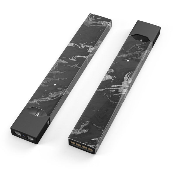 Black & Silver Marble Swirl V3 - Premium Decal Protective Skin-Wrap Sticker compatible with the Juul Labs vaping device