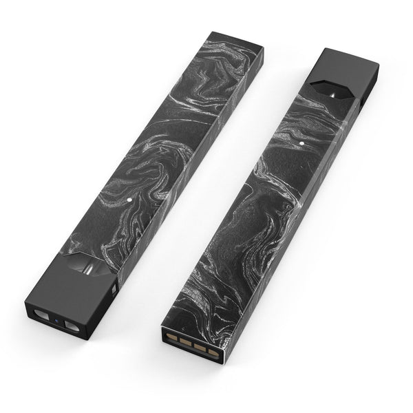 Black & Silver Marble Swirl V4 - Premium Decal Protective Skin-Wrap Sticker compatible with the Juul Labs vaping device