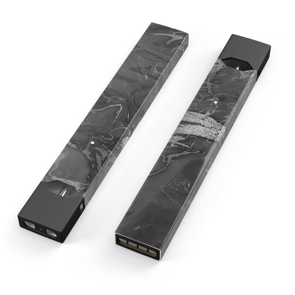 Black & Silver Marble Swirl V7 - Premium Decal Protective Skin-Wrap Sticker compatible with the Juul Labs vaping device