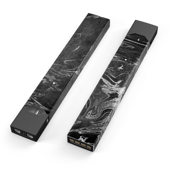 Black & Silver Marble Swirl V8 - Premium Decal Protective Skin-Wrap Sticker compatible with the Juul Labs vaping device