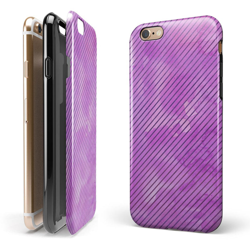Black Slanted Lines of Purple Clouds iPhone 6/6s or 6/6s Plus 2-Piece Hybrid INK-Fuzed Case