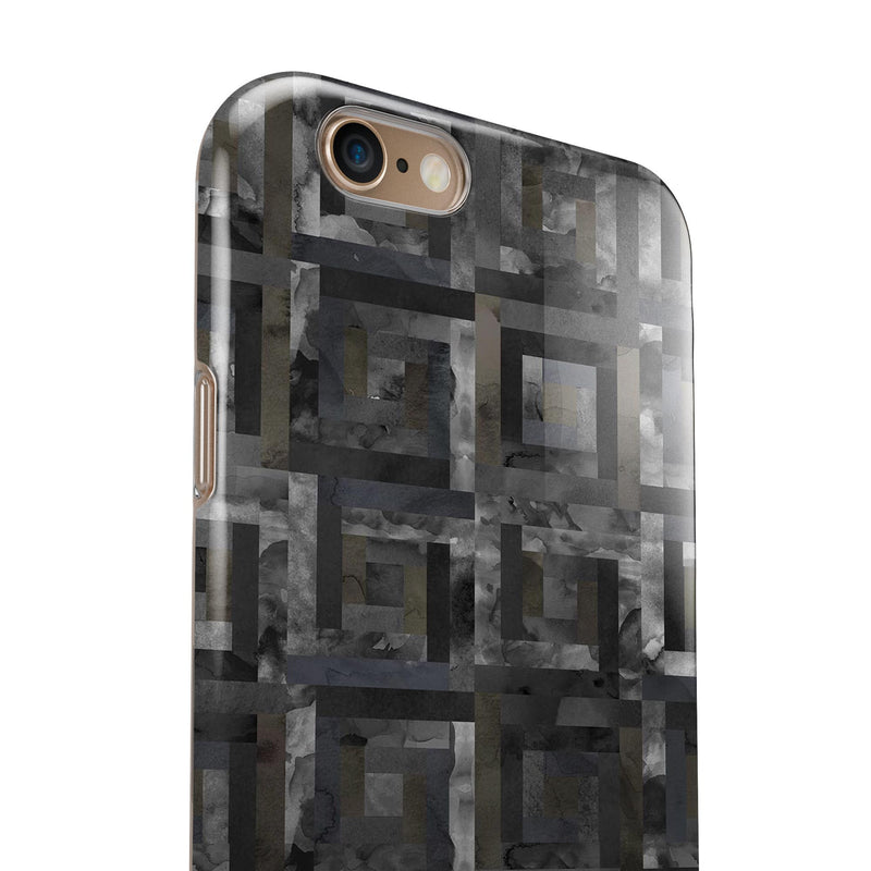 Black Watercolor Patchwork iPhone 6/6s or 6/6s Plus 2-Piece Hybrid INK-Fuzed Case