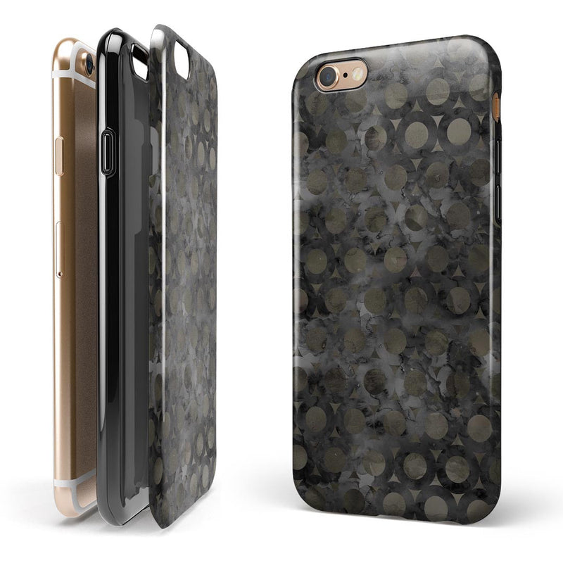 Black Watercolor Ring Pattern iPhone 6/6s or 6/6s Plus 2-Piece Hybrid INK-Fuzed Case