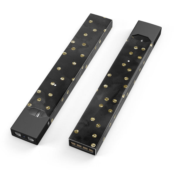 Black Watercolor and Gold Glimmer Polka Dots - Premium Decal Protective Skin-Wrap Sticker compatible with the Juul Labs vaping device
