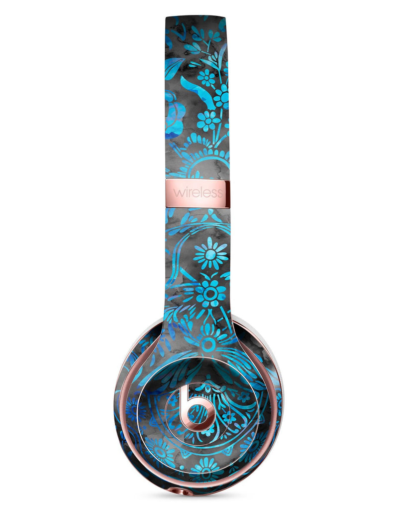Black and Blue Damask Watercolor Pattern Full-Body Skin Kit for the Beats by Dre Solo 3 Wireless Headphones