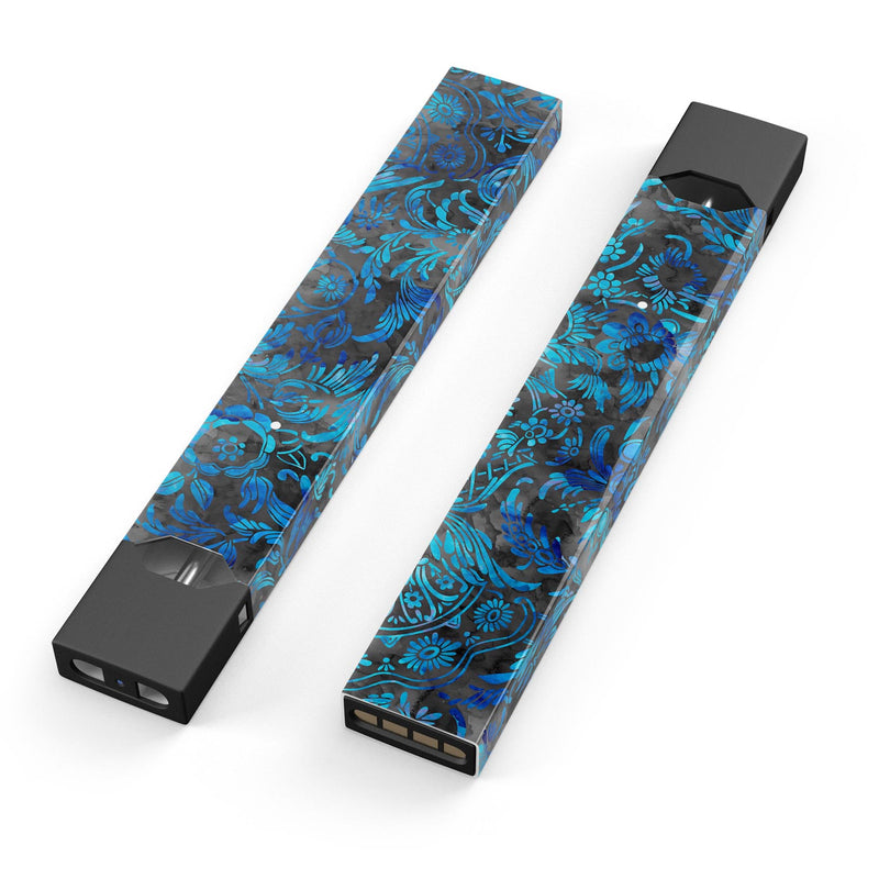 Black and Blue Damask Watercolor Pattern - Premium Decal Protective Skin-Wrap Sticker compatible with the Juul Labs vaping device