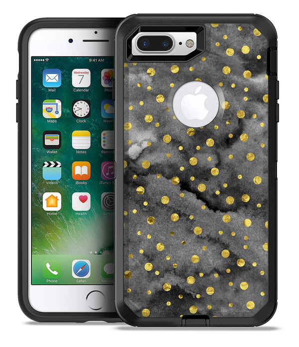 Black and Gold Watercolor Polka Dots - iPhone 7 or 7 Plus Commuter Case Skin Kit