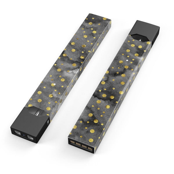 Black and Gold Watercolor Polka Dots - Premium Decal Protective Skin-Wrap Sticker compatible with the Juul Labs vaping device