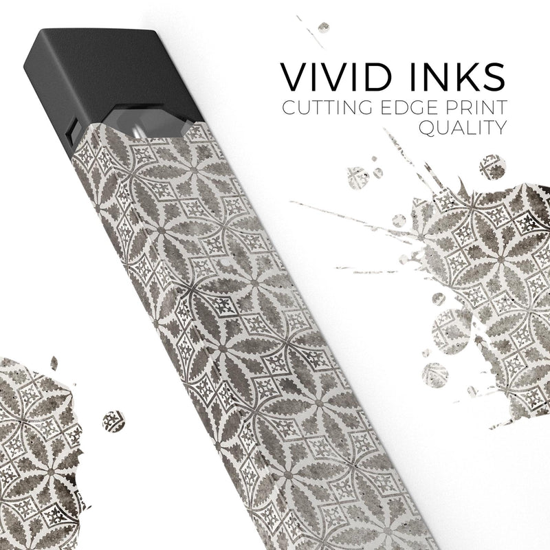 Black and Gray Floral Cross Pattern - Premium Decal Protective Skin-Wrap Sticker compatible with the Juul Labs vaping device