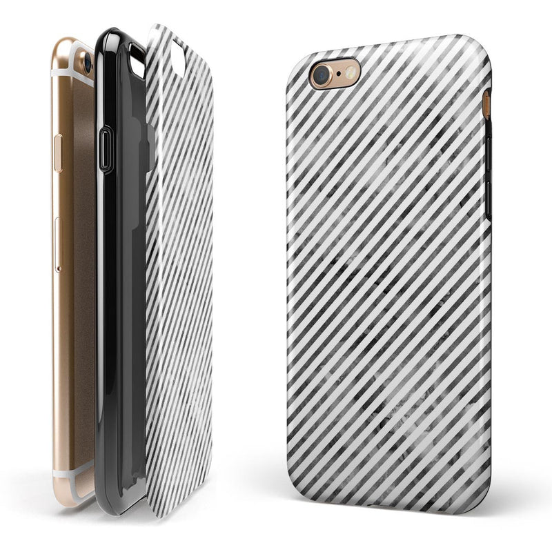 Black and Gray Watercolor Stripes iPhone 6/6s or 6/6s Plus 2-Piece Hybrid INK-Fuzed Case