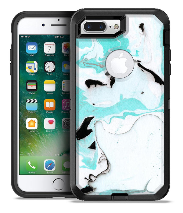 Black and Teal Textured Marble - iPhone 7 or 7 Plus Commuter Case Skin Kit