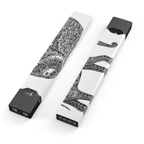 Black and White Aztec Ethnic Elephant - Premium Decal Protective Skin-Wrap Sticker compatible with the Juul Labs vaping device