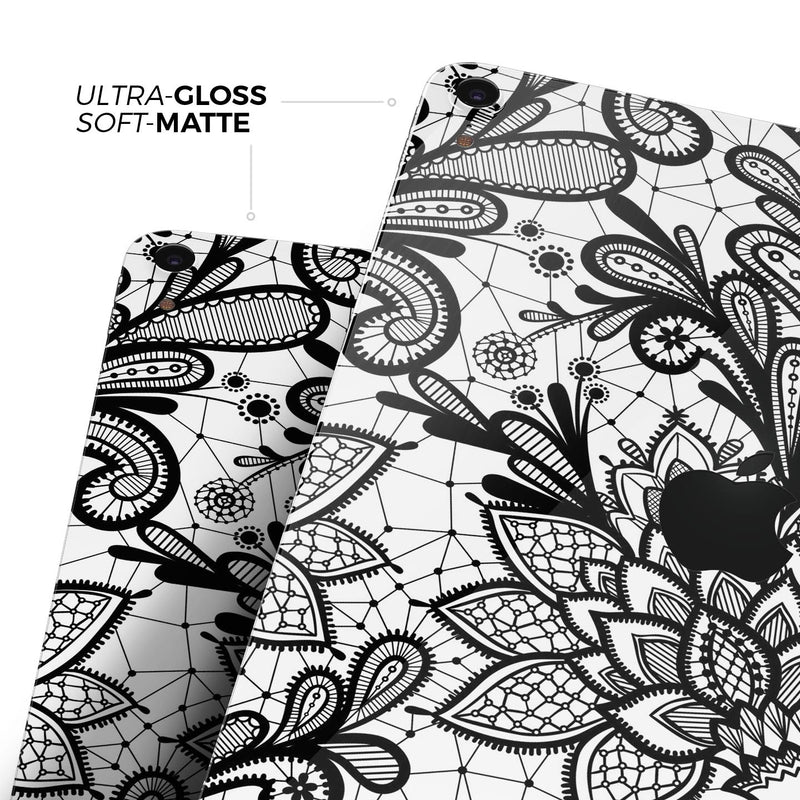 Black and White Geometric Floral - Full Body Skin Decal for the Apple iPad Pro 12.9", 11", 10.5", 9.7", Air or Mini (All Models Available)