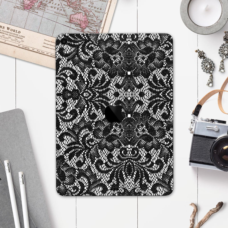 Black and White Lace Pattern V108 - Full Body Skin Decal for the Apple iPad Pro 12.9", 11", 10.5", 9.7", Air or Mini (All Models Available)