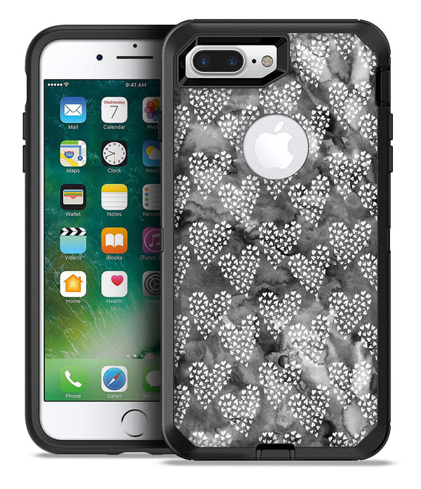 Black and White Watercolor Hearts - iPhone 7 or 7 Plus Commuter Case Skin Kit