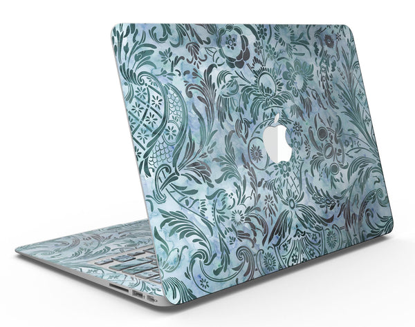 Blue-Green Damask Watercolor Pattern - MacBook Air Skin Kit