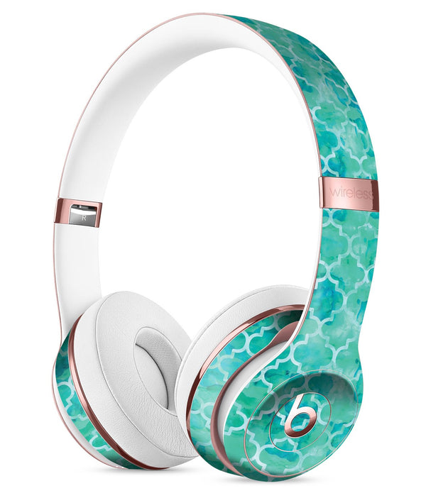 Blue-Green Watercolor Quatrefoil Full-Body Skin Kit for the Beats by Dre Solo 3 Wireless Headphones