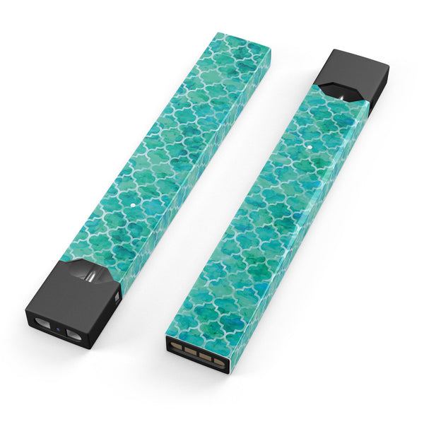 Blue-Green Watercolor Quatrefoil - Premium Decal Protective Skin-Wrap Sticker compatible with the Juul Labs vaping device