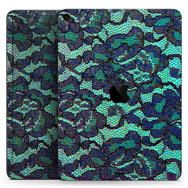 Blue & Teal Lace Texture - Full Body Skin Decal for the Apple iPad Pro 12.9", 11", 10.5", 9.7", Air or Mini (All Models Available)