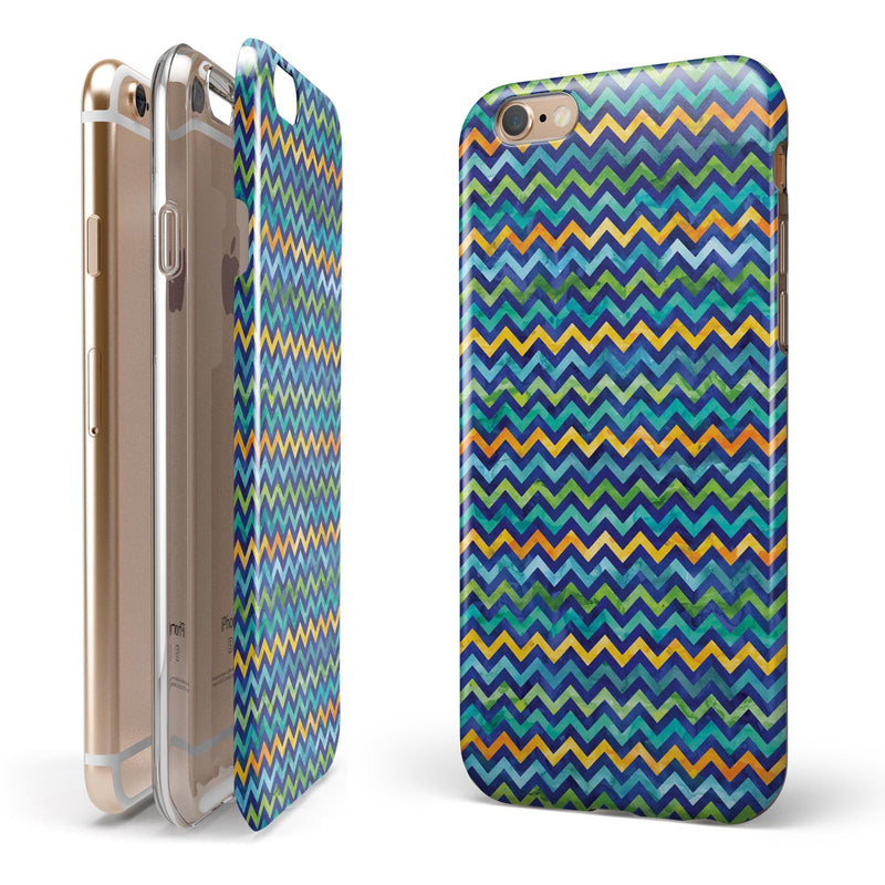 Blue GreenYellow and Orange Watercolor Chevron Pattern iPhone 6/6s or 6/6s Plus 2-Piece Hybrid INK-Fuzed Case