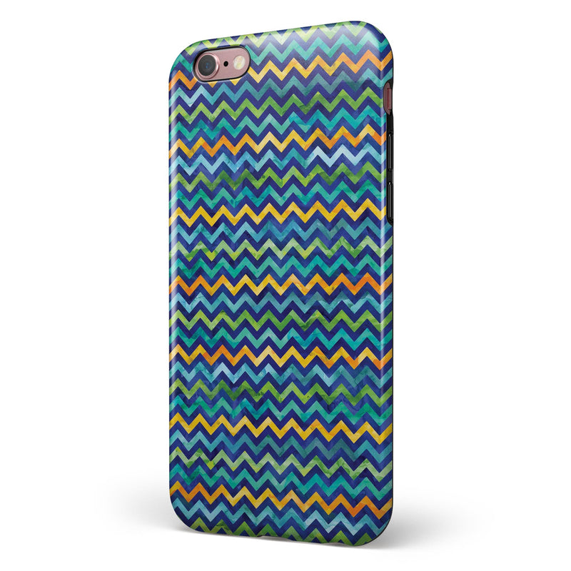 Blue GreenYellow and Orange Watercolor Chevron Pattern iPhone 6/6s or 6/6s Plus 2-Piece Hybrid INK-Fuzed Case