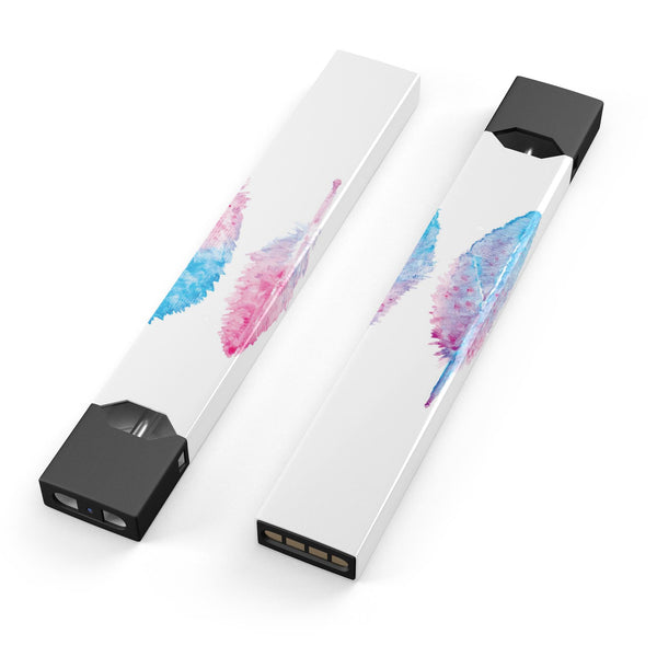 Blue & Pink Watercolor Feathers - Premium Decal Protective Skin-Wrap Sticker compatible with the Juul Labs vaping device