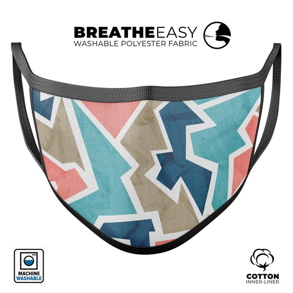 Blue, Pink, and Tan Sections - Made in USA Mouth Cover Unisex Anti-Dust Cotton Blend Reusable & Washable Face Mask with Adjustable Sizing for Adult or Child