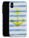 Blue Striped Watercolor Gold Anchor - iPhone X Clipit Case
