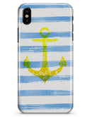Blue Striped Watercolor Gold Anchor - iPhone X Clipit Case