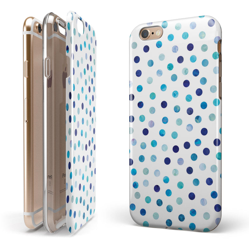 Blue Watercolor Dots over White iPhone 6/6s or 6/6s Plus 2-Piece Hybrid INK-Fuzed Case