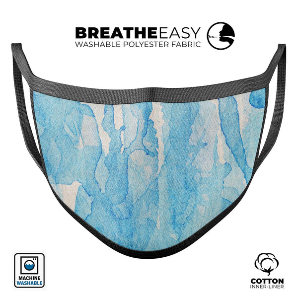 Blue Watercolor Drizzle - Made in USA Mouth Cover Unisex Anti-Dust Cotton Blend Reusable & Washable Face Mask with Adjustable Sizing for Adult or Child