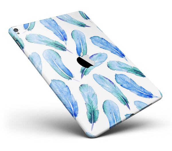 Blue Watercolor Feather Pattern - iPad Pro 97 - View 1.jpg