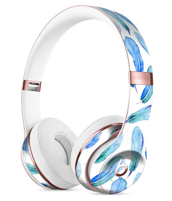 Blue Watercolor Feather Pattern Full-Body Skin Kit for the Beats by Dre Solo 3 Wireless Headphones