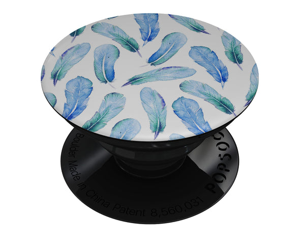 Blue Watercolor Feather Pattern - Skin Kit for PopSockets and other Smartphone Extendable Grips & Stands