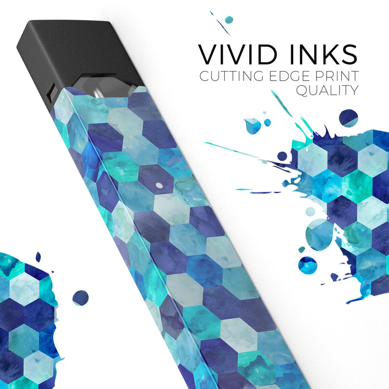 Blue Watercolor Hexagon Pattern - Premium Decal Protective Skin-Wrap Sticker compatible with the Juul Labs vaping device