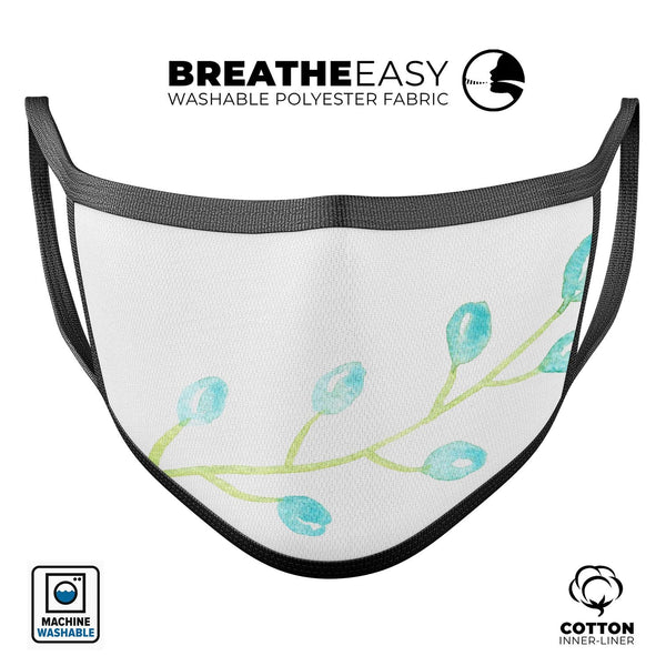 Blue Watercolor Olive Branch - Made in USA Mouth Cover Unisex Anti-Dust Cotton Blend Reusable & Washable Face Mask with Adjustable Sizing for Adult or Child